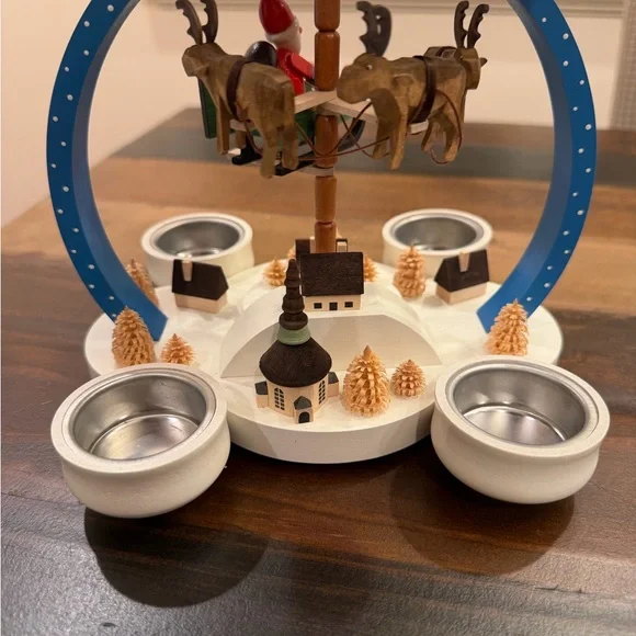 Knuth Neuber 2-Tier Wood Christmas Pyramid Santa Claus SleighErzgebirge